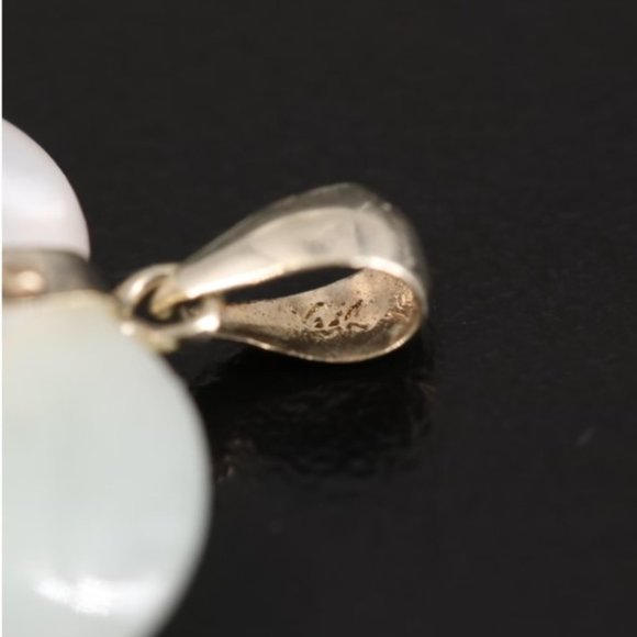 14K Gold Carved Jadeite and Mother-of-Pearl Pendants - Picture 7 of 8